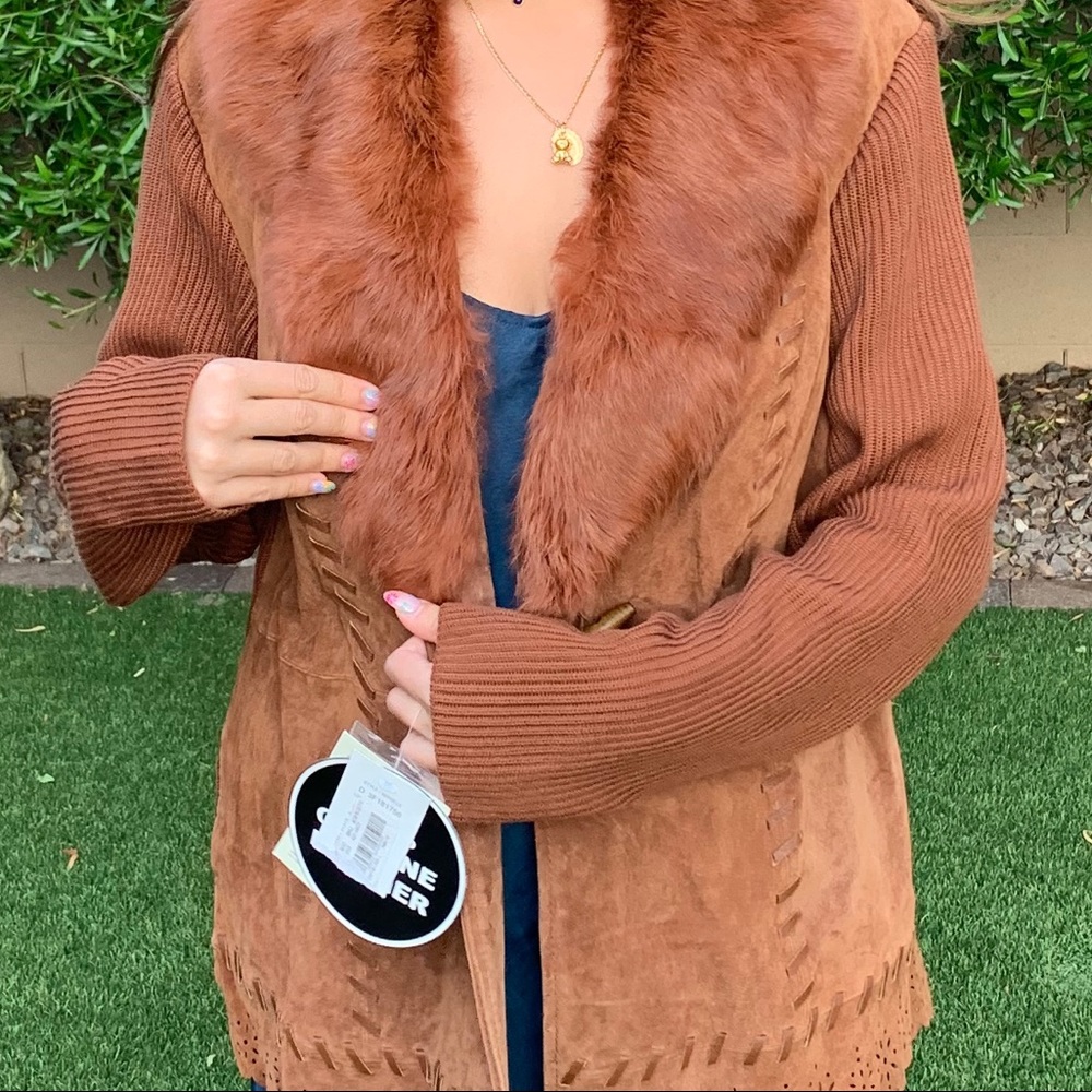 Real Rabbit Fur Jacket Brown with Real Leather Never Worm Original Tags Attached